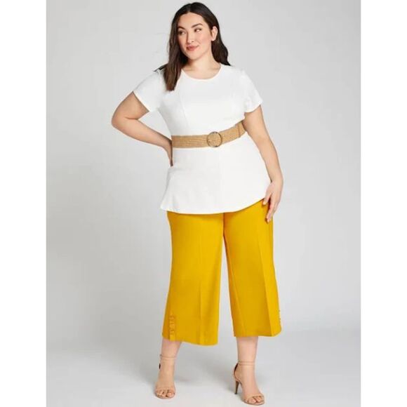 LANE BRYANT Women's Yellow Power Pockets Wide Leg Crop Pants 22 High Waist NWT - Picture 12 of 15